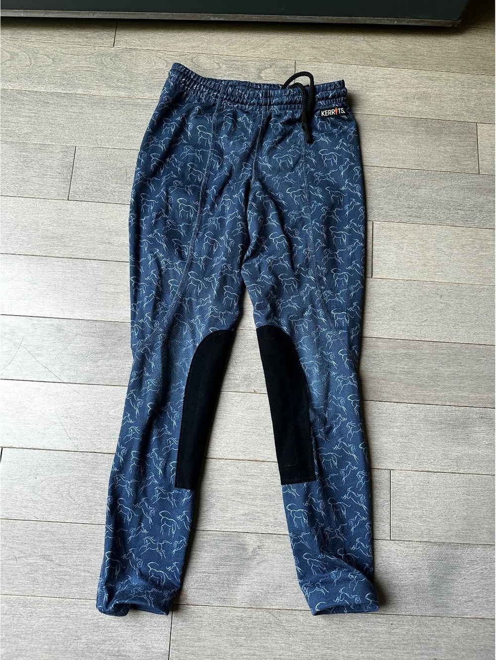 Kids Kerrits Navy Horseback Riding Print Pants with Black Knee Patches size med